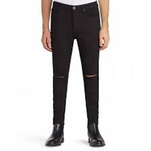 Monfrere jeans $220 slim fit skinny five pocket denim black ripped knees size 31